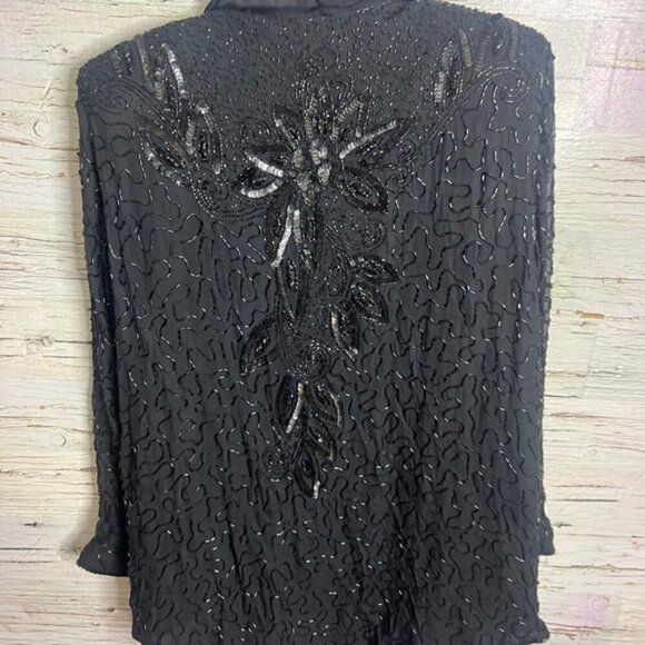 Frank Usher Sequins Silk button down shirt Size xl Lined Shimmery Western - Picture 8 of 9